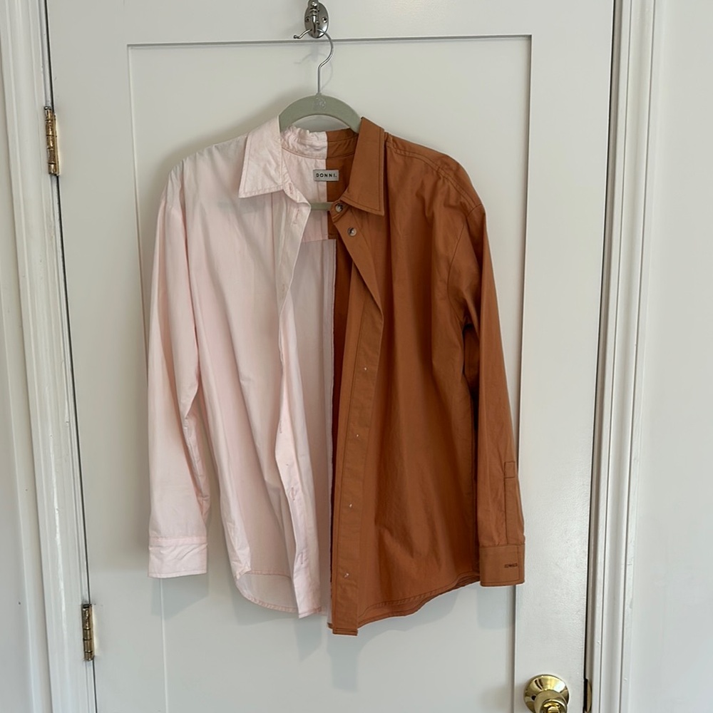 Donni Pink and Tan Colorblock Shirt